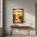 Tres Tres Brule — No Probllama art print, in a black frame, styled in a desk