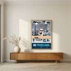 Zero Drama — No Probllama art print, in an oak frame, styled in a living room