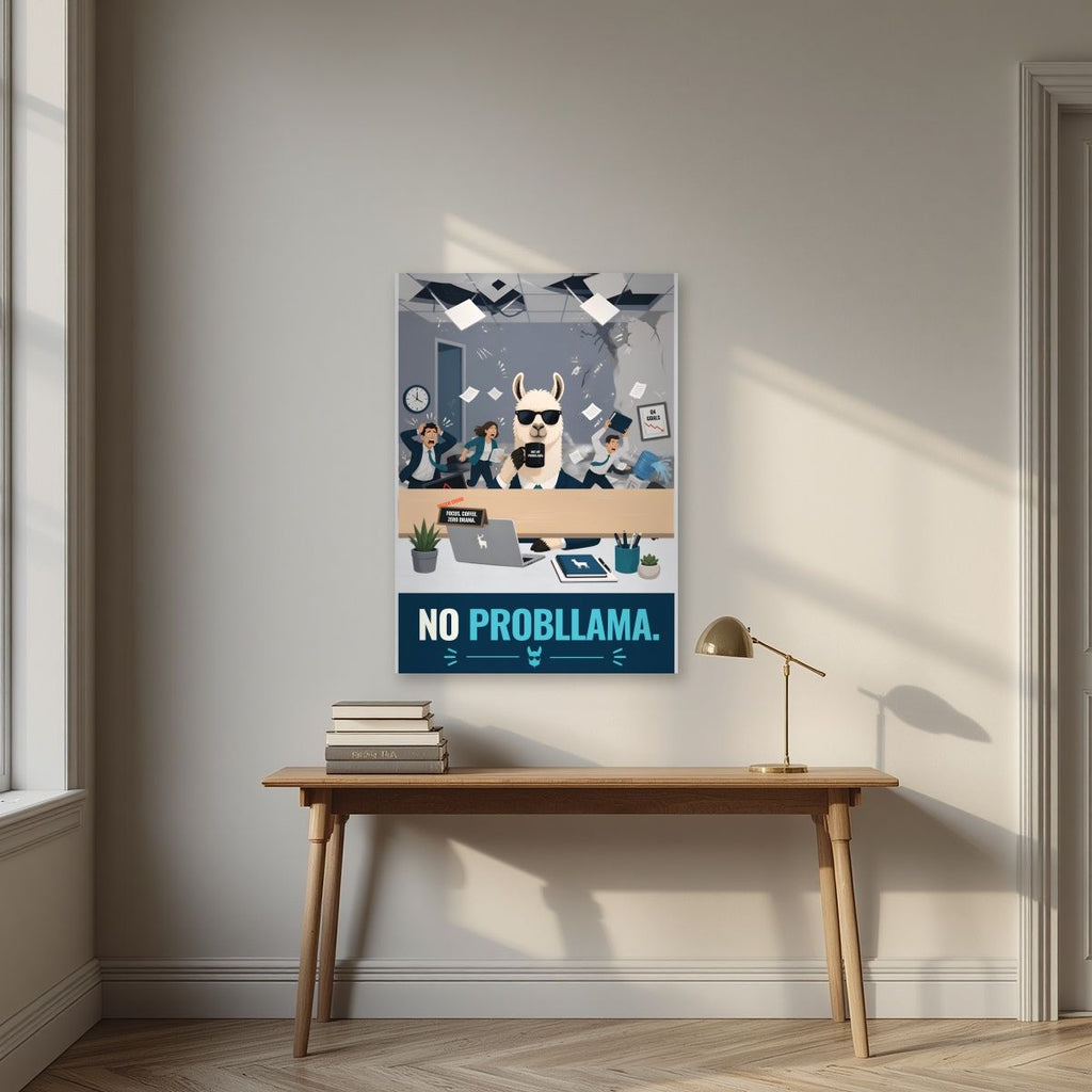 Zero Drama — No Probllama art print, unframed poster, styled in a desk