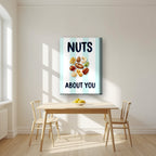 Nuts About You – Amalfi Aqua on a thick-edge canvas, above a dining table in a bright kitchen