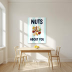 Nuts About You – Amalfi Aqua as an unframed print, above a dining table in a bright kitchen