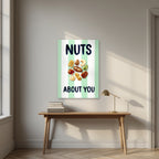 Nuts About You – Cabana Green as an unframed print, above an oak writing desk