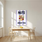 Nuts About You – Capri Violet as an unframed print, above a dining table in a bright kitchen