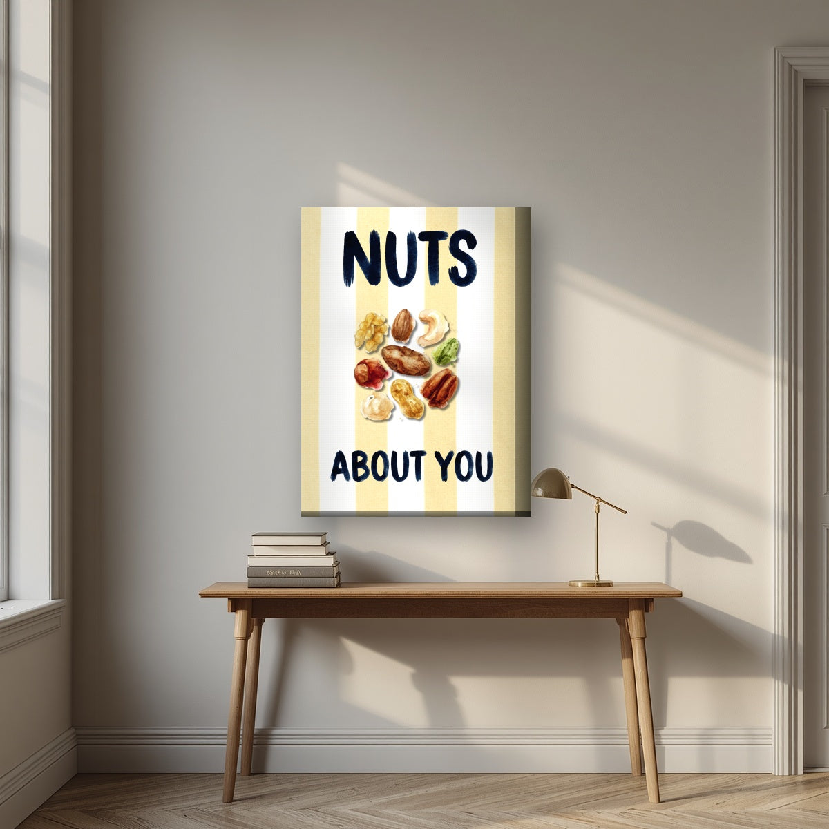 Nuts About You – Limoncello on a thick-edge canvas, above an oak writing desk