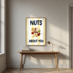 Nuts About You – Limoncello in an oak frame, above an oak writing desk