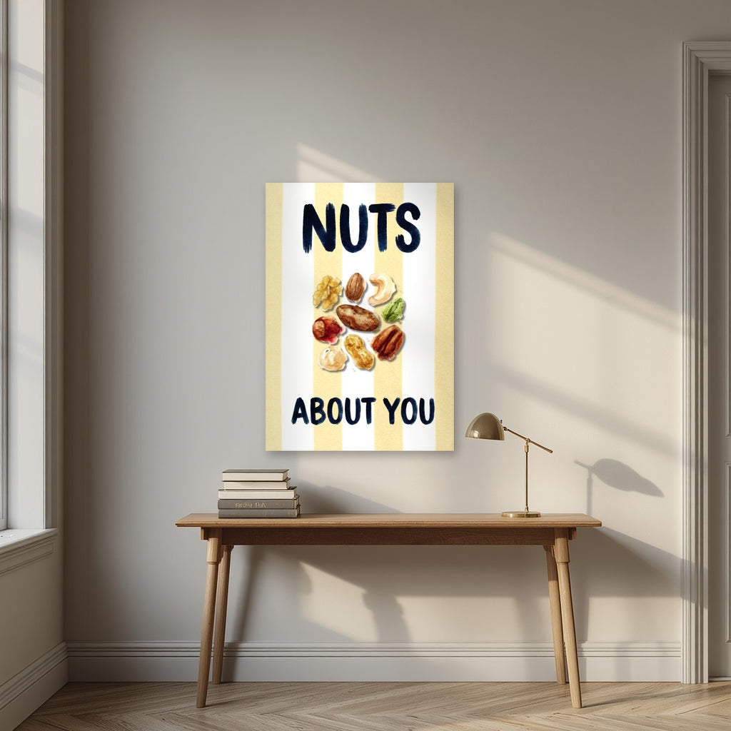 Nuts About You – Limoncello as an unframed print, above an oak writing desk
