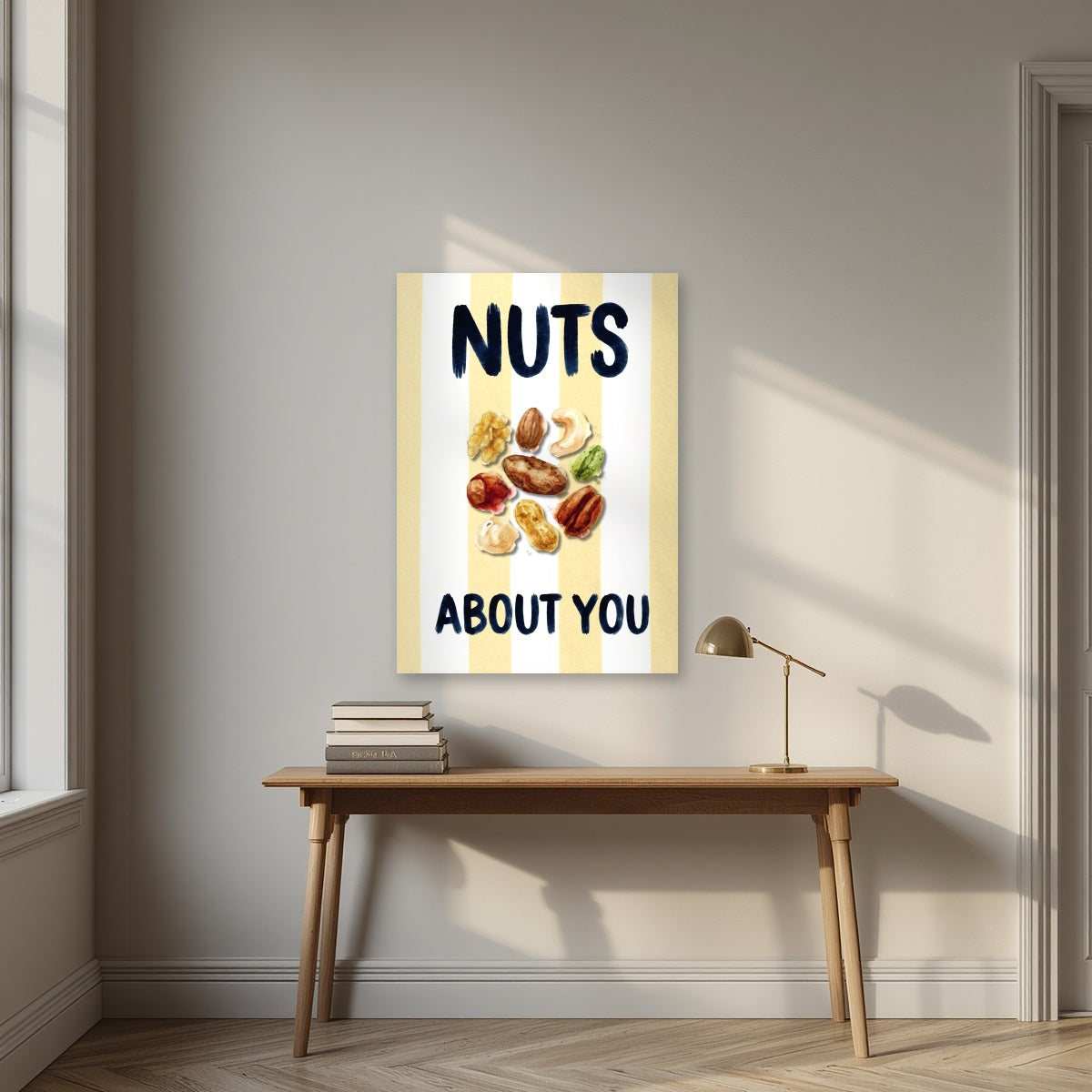 Nuts About You – Limoncello as an unframed print, above an oak writing desk