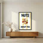 Nuts About You – Limoncello in a black frame, above a walnut sideboard in a living room