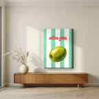 Olive You – Cabana Green on a thick-edge canvas, above a walnut sideboard in a living room