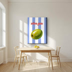 Olive You – Capri Violet on a thick-edge canvas, above a dining table in a bright kitchen