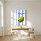 Olive You – Capri Violet in a white frame, above a dining table in a bright kitchen