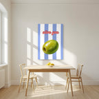 Olive You – Capri Violet as an unframed print, above a dining table in a bright kitchen