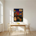 Dotonbori Dusk — Osaka art print, unframed poster, styled in a kitchen