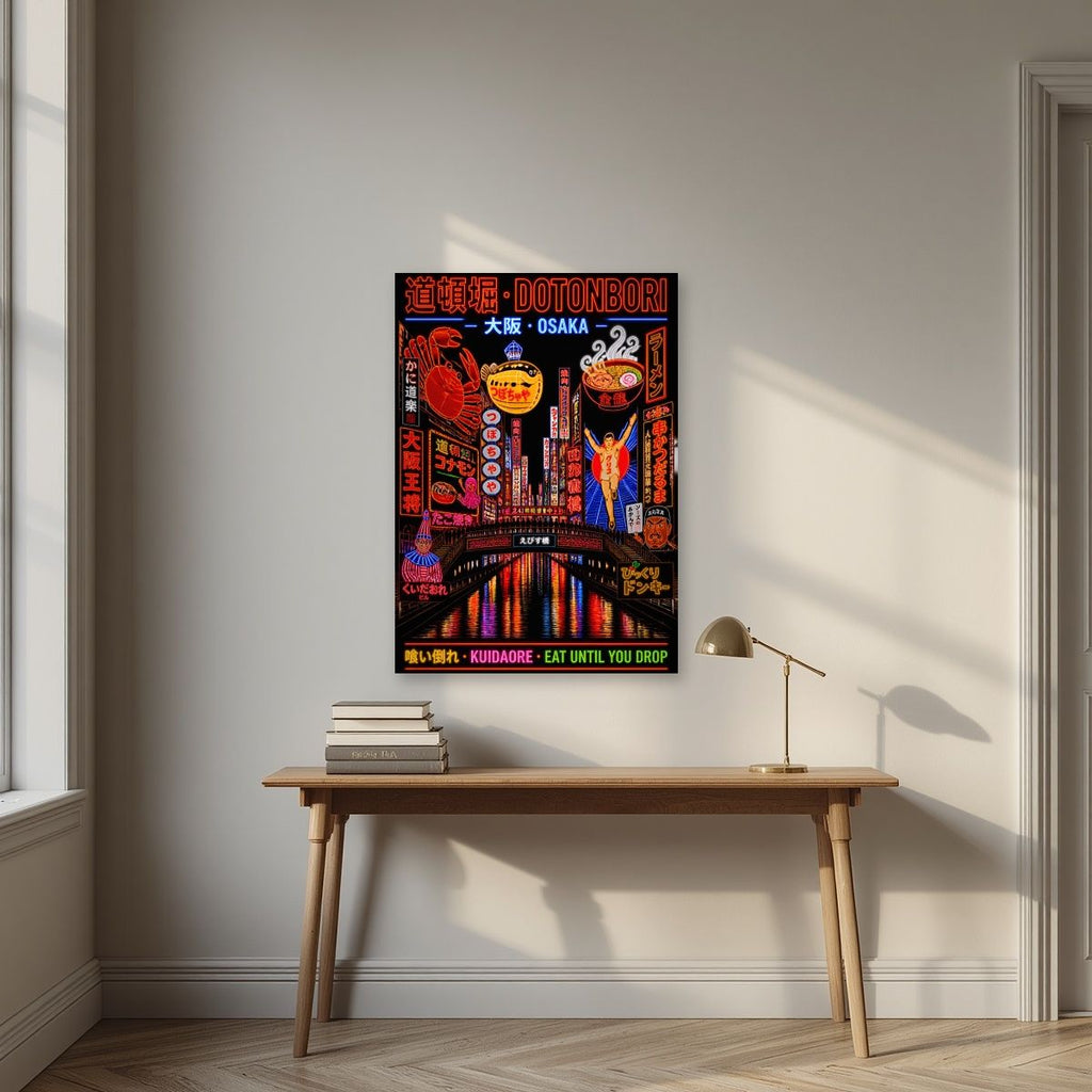 Kuidaore — Osaka art print, unframed poster, styled in a desk