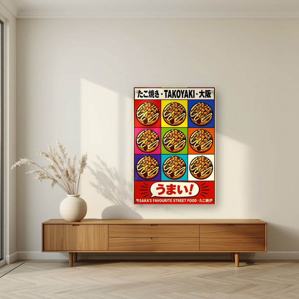Takoyaki — Osaka art print, as an acrylic print, styled in a living room