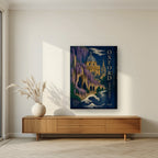 Oxford, A City of Dreams on a thick-edge canvas, above a walnut sideboard in a living room