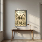 Oxford Botanic Garden in a black frame, above an oak writing desk