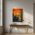 Oxford Dreaming Spires on a thick-edge canvas, above an oak writing desk