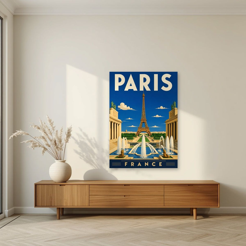 Fontaines du Trocadéro — Paris art print, unframed poster, styled in a living room