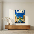 Fontaines du Trocadéro — Paris art print, in a white frame, styled in a living room