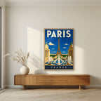 Fontaines du Trocadéro — Paris art print, in an oak frame, styled in a living room