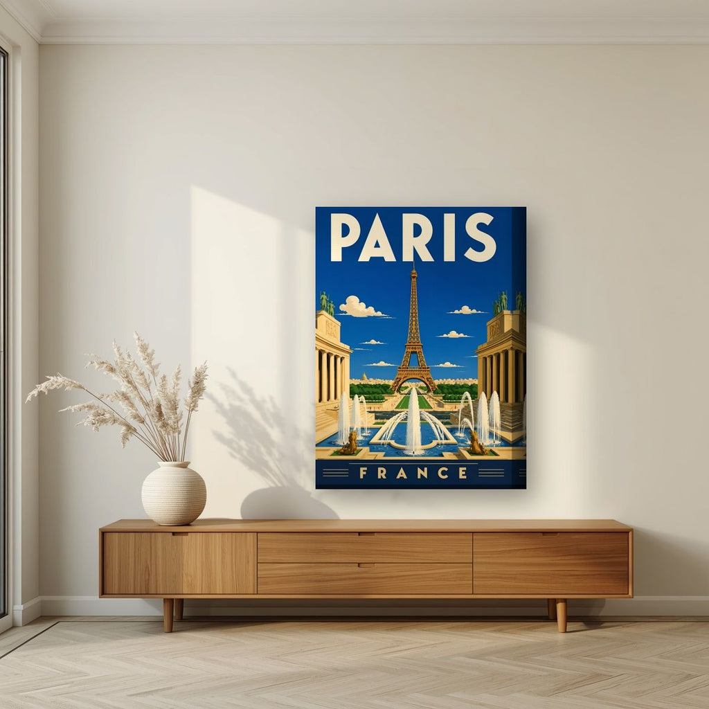 Fontaines du Trocadéro — Paris art print, on thick canvas, styled in a living room