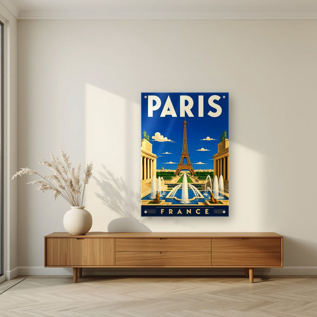 Fontaines du Trocadéro — Paris art print, as an acrylic print, styled in a living room