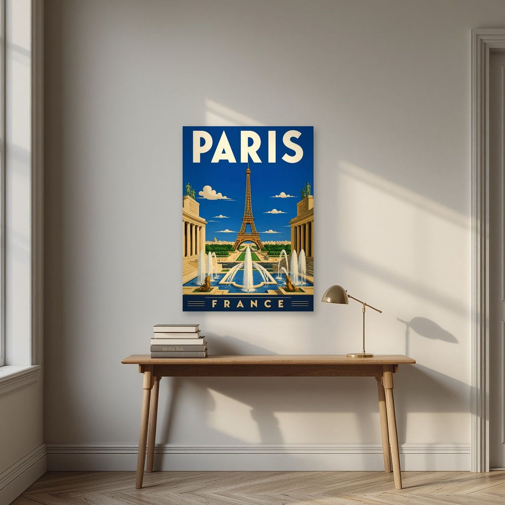Fontaines du Trocadéro — Paris art print, unframed poster, styled in a desk