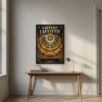 Galeries Lafayette — Paris art print, in a black frame, styled in a desk