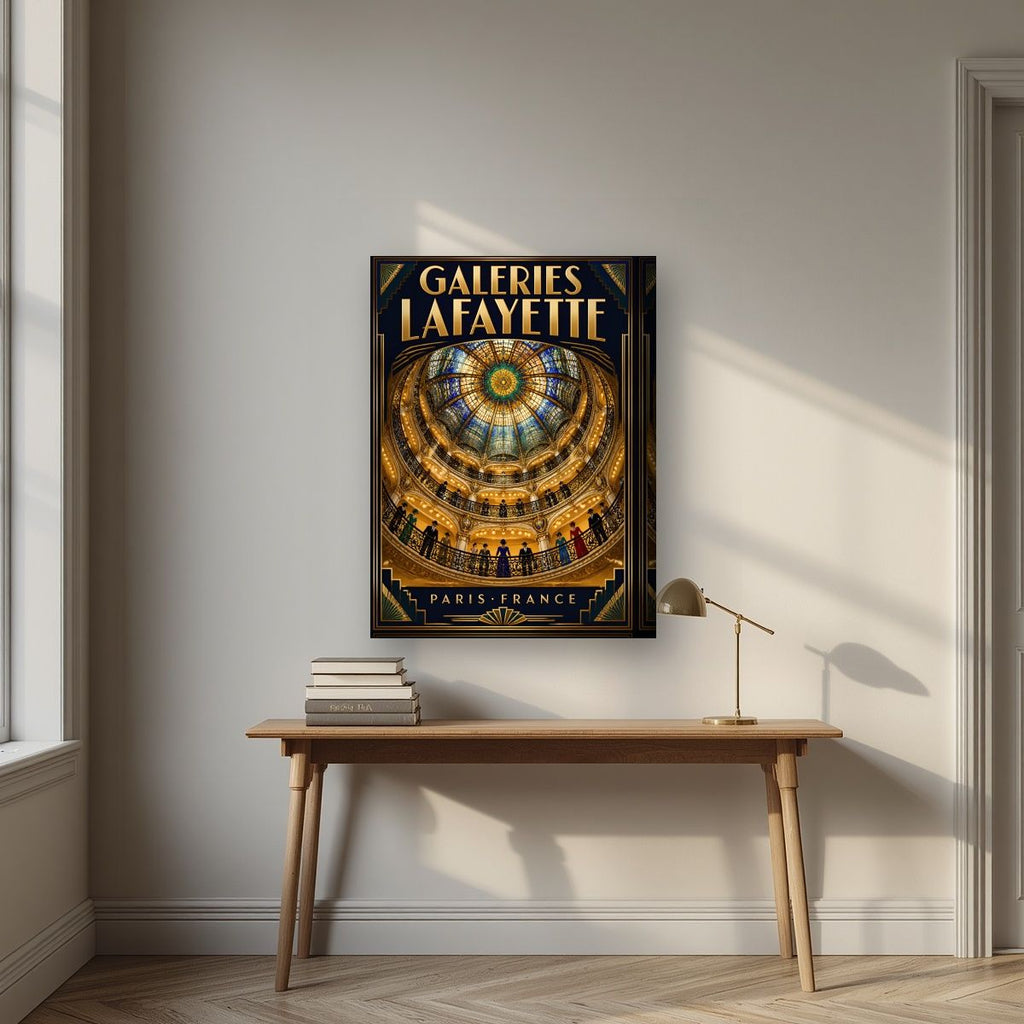 Galeries Lafayette — Paris art print, on thick canvas, styled in a desk