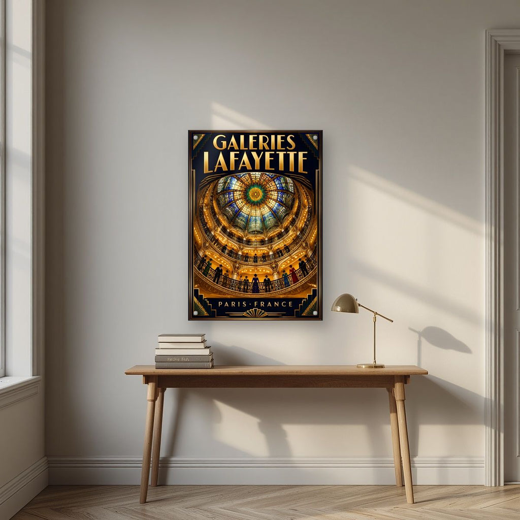 Galeries Lafayette — Paris art print, as an acrylic print, styled in a desk