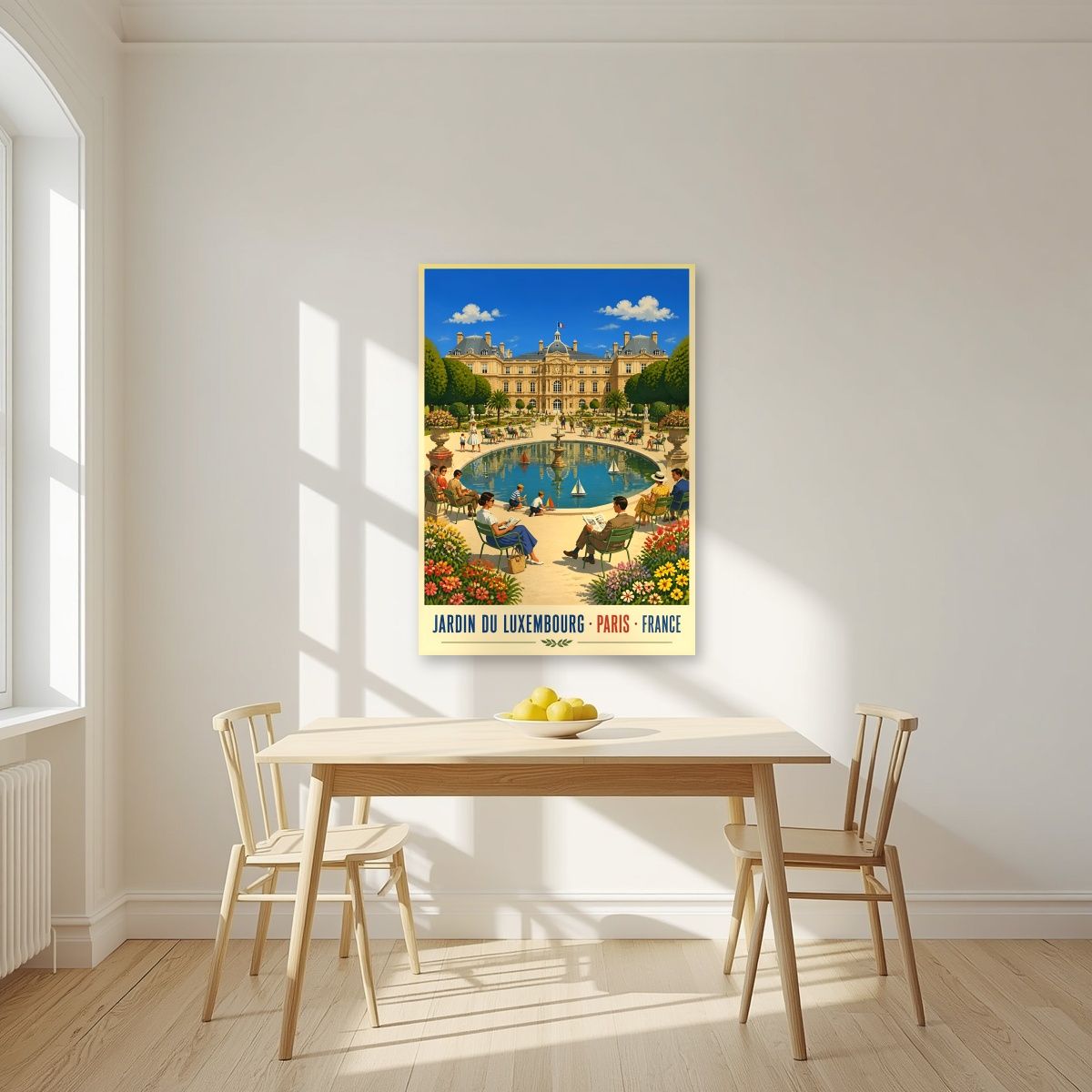 Jardin du Luxembourg — Paris art print, unframed poster, styled in a kitchen