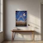 Le Louvre — Paris art print, in a white frame, styled in a desk