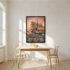Notre-Dame de Paris — Paris art print, in a black frame, styled in a kitchen