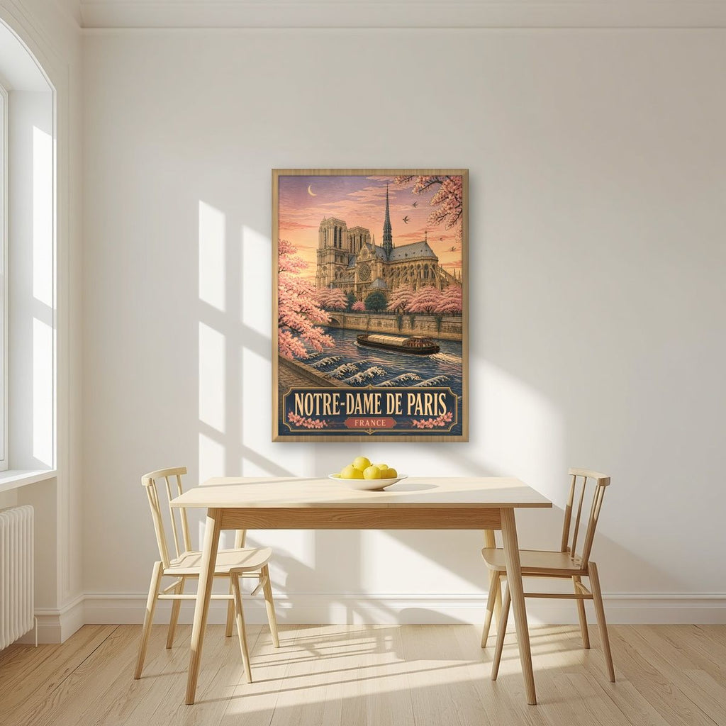 Notre-Dame de Paris — Paris art print, in an oak frame, styled in a kitchen