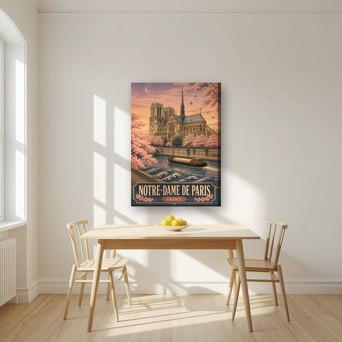 Notre-Dame de Paris — Paris art print, on slim canvas, styled in a kitchen