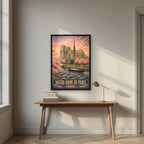 Notre-Dame de Paris — Paris art print, in a black frame, styled in a desk
