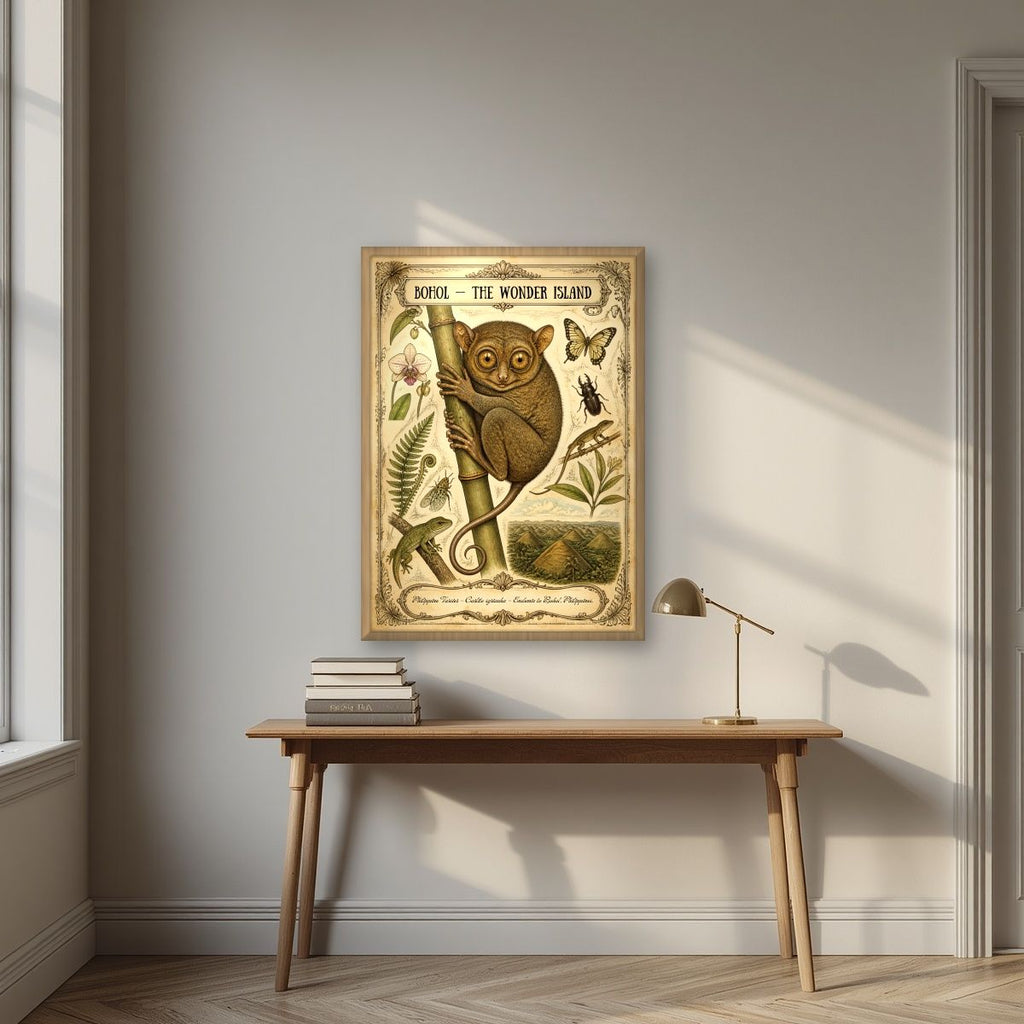Carlito Syrichta — Bohol art print, in an oak frame, styled in a desk