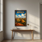 Chocolate Hills — Bohol art print, in a black frame, styled in a desk