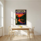 Ilog Loboc — Bohol art print, in an oak frame, styled in a kitchen