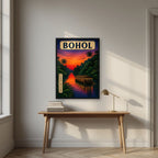 Ilog Loboc — Bohol art print, in a black frame, styled in a desk