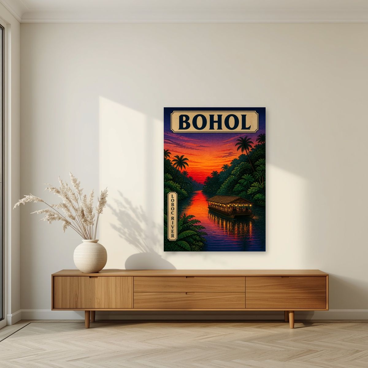 Ilog Loboc — Bohol art print, unframed poster, styled in a living room
