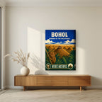 Tarsier Vista — Bohol art print, on thick canvas, styled in a living room