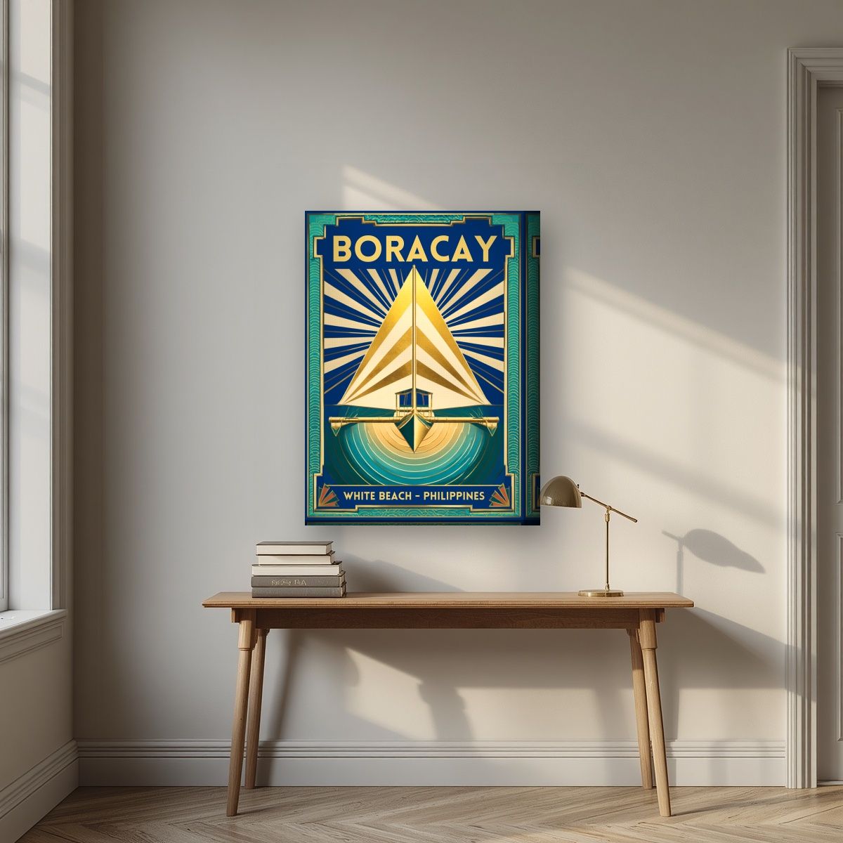 Layag — Boracay art print, on thick canvas, styled in a desk