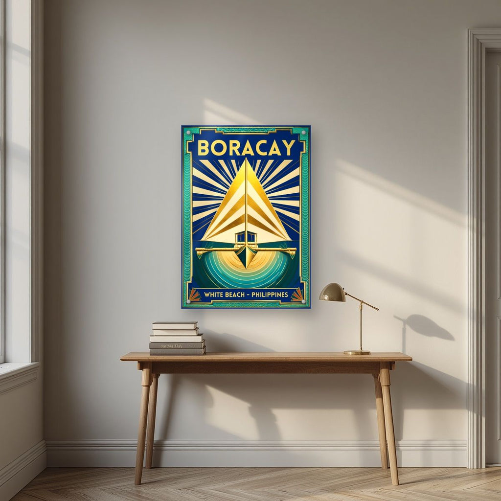 Layag — Boracay art print, as an acrylic print, styled in a desk