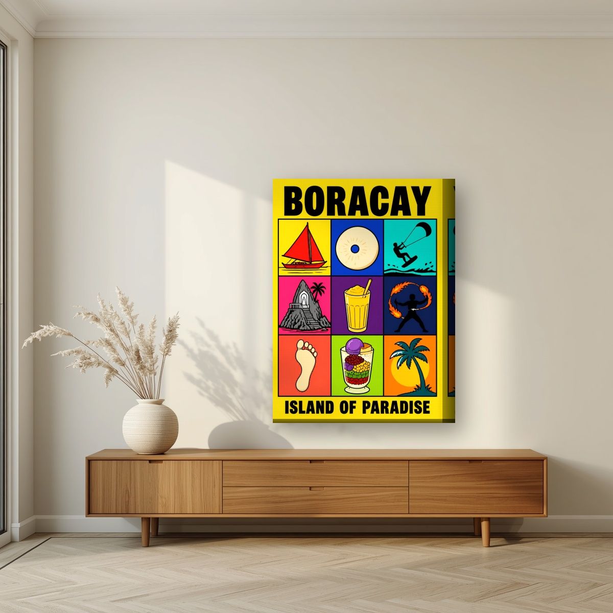 Paraiso — Boracay art print, on thick canvas, styled in a living room