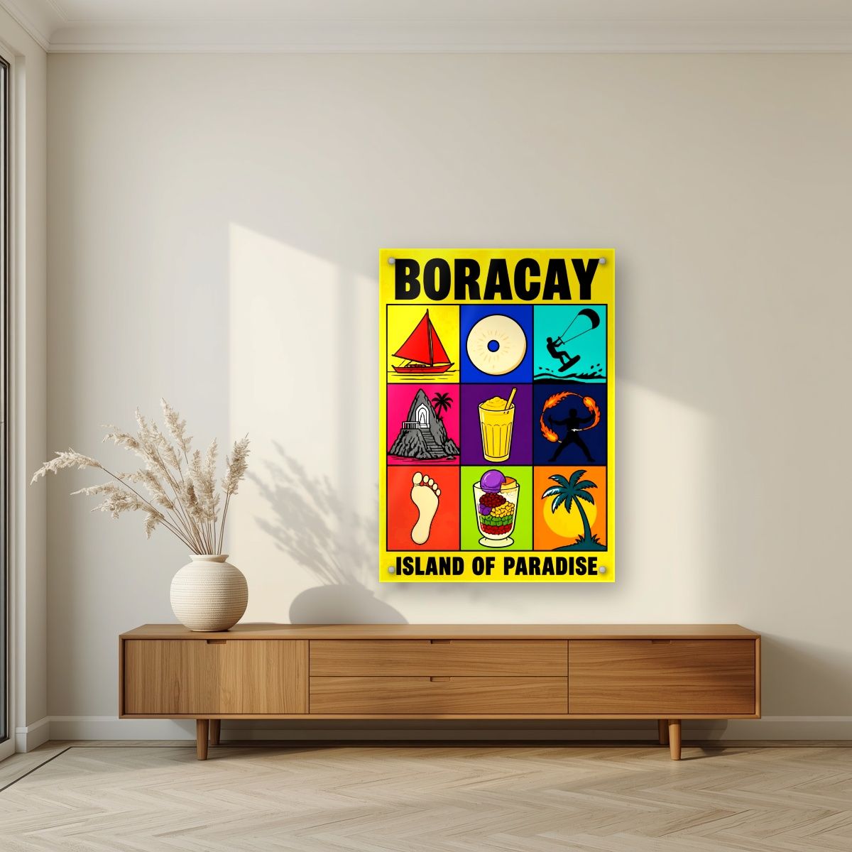 Paraiso — Boracay art print, as an acrylic print, styled in a living room