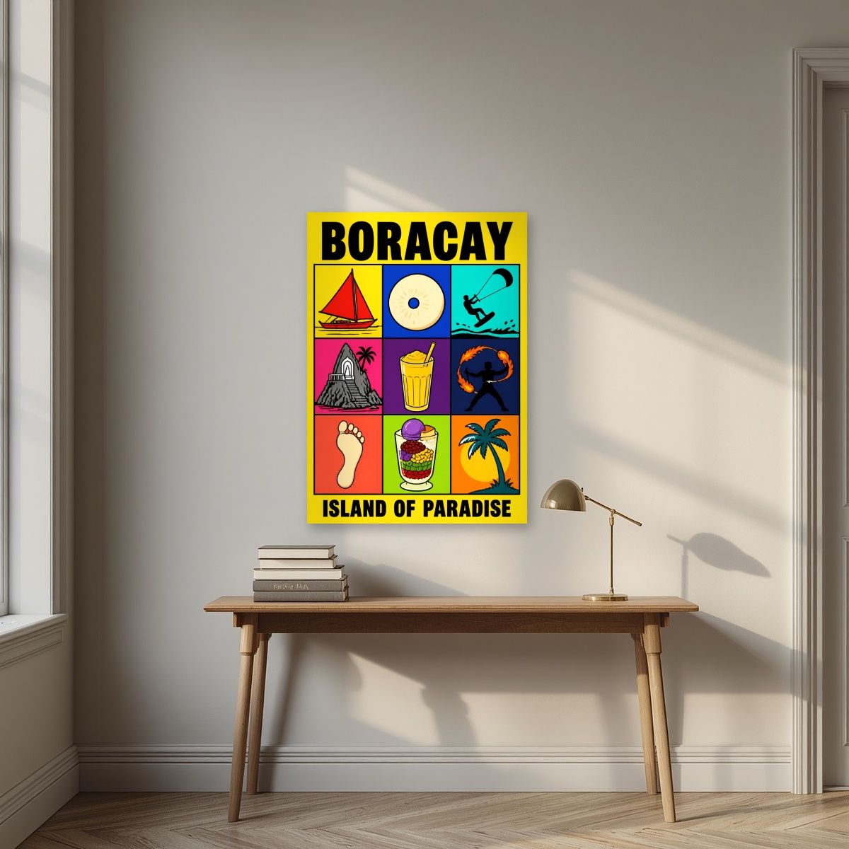 Paraiso — Boracay art print, unframed poster, styled in a desk