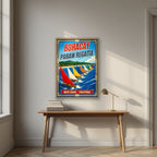 Paraw Regatta — Boracay art print, in an oak frame, styled in a desk