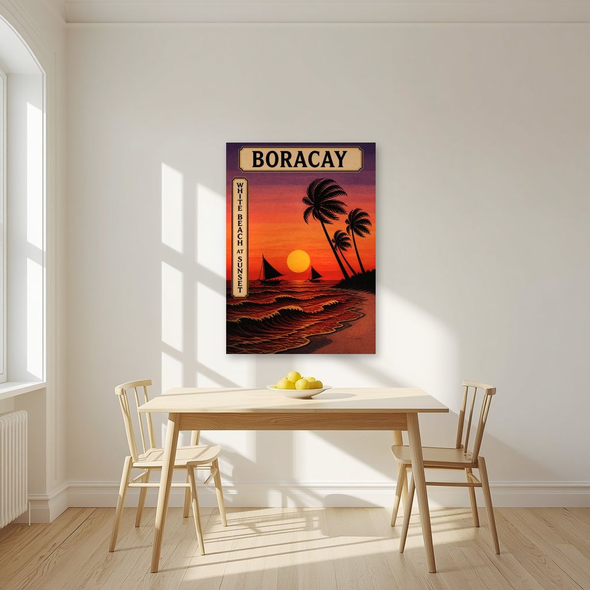 Takipsilim — Boracay art print, unframed poster, styled in a kitchen